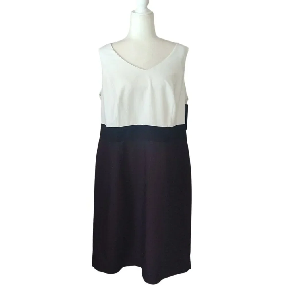 Nipon Boutique Women's 16W Colorblock Sleeveless Sheath Dress In Chocolate/White - Picture 2 of 15